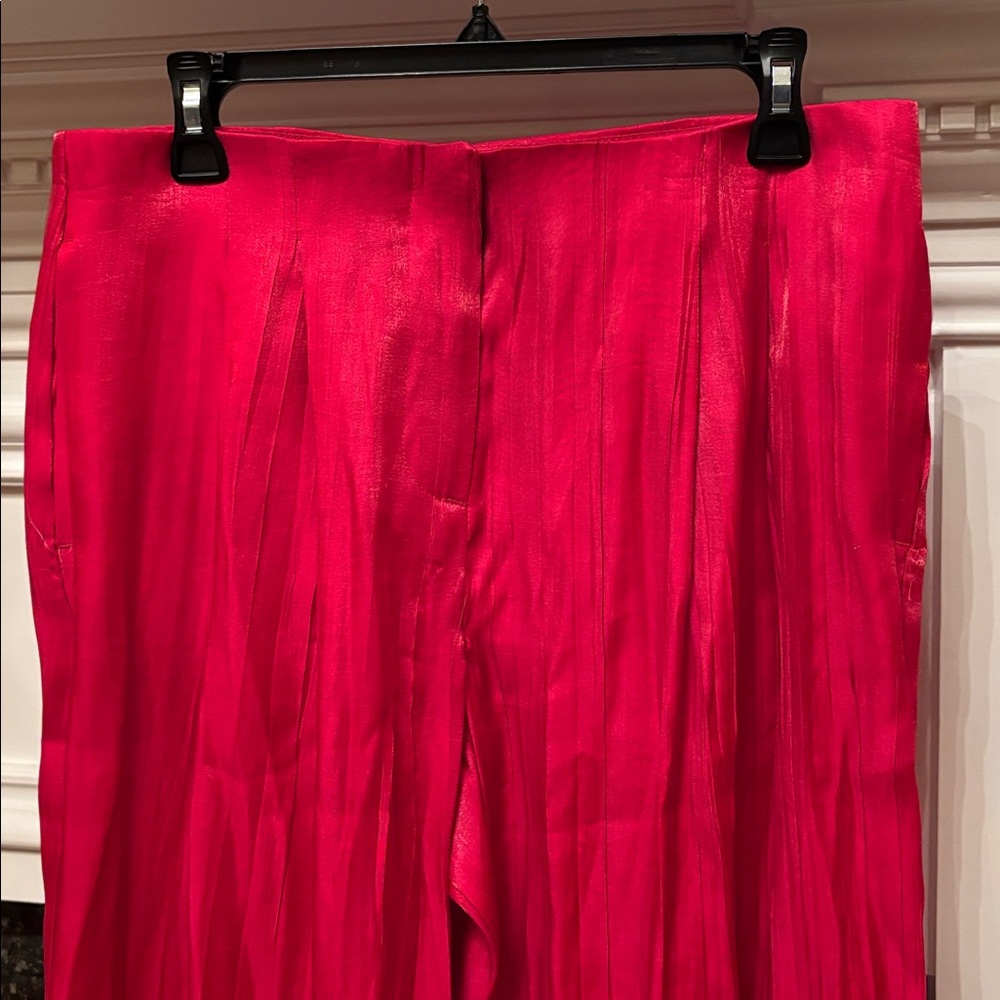 Zara metallic sheen crinkle effect lightweight wide-leg pink pants trousers sz.S - Picture 8 of 16